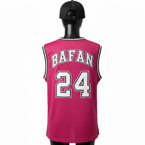 Camiseta de Baloncesto para Mujer, Tejido de Malla de Poliéster Suave y Transpirable, 180 GSM, Rosa Intenso, Panel de Canalé Atlético, Logotipo Bordado, Algodón - Product Image 2