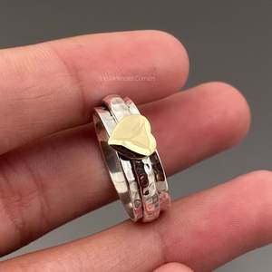Anillo giratorio de corazón de dos tonos de plata 925, banda de meditación hecha a mano para mujer con ágata estilo clásico para boda y fiesta - Product Image 4