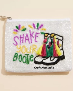 MARDI GRAS fait à la main Style Boho perlé porte-monnaie fermeture éclair options de conception personnalisée avec broderie perles de rocaille petite étoile motif - Product Image 5