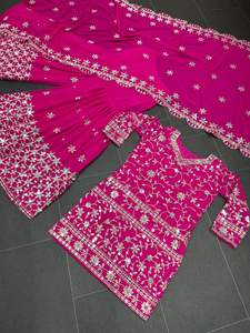 Robe de costume pour femmes, Faux Georgette avec broderie, Style Plazzo, indien, Salwar, Kameez - Product Image 6