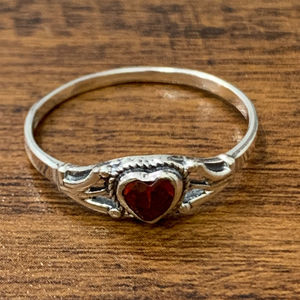Romantic Boho <b>Garnet</b> <b>Ring</b> (1.6 Grams) Natural Stone Set in Platinum & Yellow Gold with Rhodium Plating Everyday Wear - Product Image 1