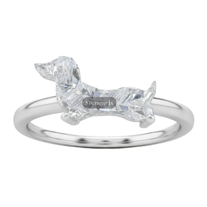 Bague de fiançailles solitaire en argent sterling 925 plaqué or 18 carats avec diamant de laboratoire 3C certifié GIA IGI, motif chien teckel, cadeau - Product Image 1