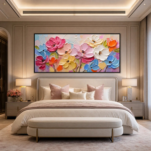 Tableau floral moderne sur toile, art mural 3D, peinture florale colorée, décoration de chambre, art mural pour salon, art mural floral 3D - Product Image 1