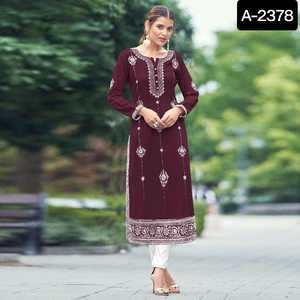 Las mujeres del nuevo diseñador visten listo para llevar rayón Viscos Kurtis con el trabajo del bordado Kurtis y el conjunto de Plazzo para el vestido del desgaste del festival - Product Image 4