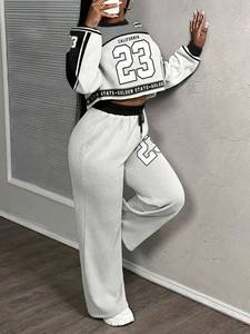 Conjunto Deportivo de 2 Piezas para Mujer, Talla Grande, Informal, con Estampado de Letras, Estilo Urbano, Transpirable, Ligero, Corte Regular, Diseño Invernal - Product Image 4