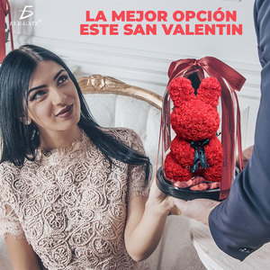 Composizione Floreale Artigianale a Forma di Coniglio con Rose 25x25x17cm, Bouquet per San Valentino in Schiuma PE, Fiori Finti Stampati in 3D, Realizzati a Mano - Product Image 4