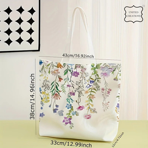 Vente en gros de grande qualité Sac fourre-tout en toile de coton imprimé de fleurs personnalisé écologique Sac en coton avec grande poche zippée - Product Image 3