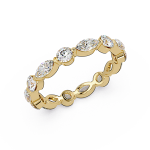 Classic 14K Pure <b>Gold</b> Marquise Round Eternity Alternating Lab Grown Diamond Bezel <b>Set</b> Stackable Wedding Band <b>Rings</b> for Bridal - Product Image 3