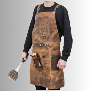 Delantal de Chef Personalizado de Cuero Genuino Vintage de Alta Calidad para Hombre, Ropa Premium, Servicio OEM de Marca Personalizada, Color Personalizado - Product Image 3