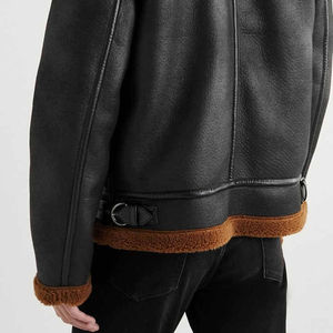 Veste en fourrure classique pour homme, style motard, imperméable, col à capuche, légère, décontractée, en cuir véritable, état neuf, pour homme - Product Image 4