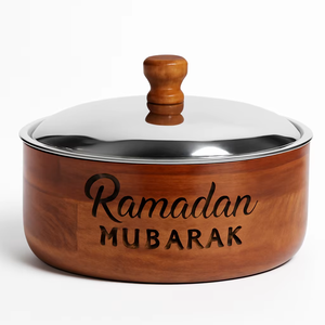 Dernière marmite du Ramadan Mubarak avec couvercle argenté et base en bois pour les repas de l'Aïd et du Ramadan Casserole décorative - Product Image 1