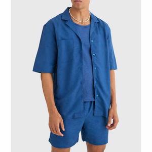 ชุดเสื้อเชิ๊ตผู้ชายสำหรับฤดูร้อนชุดกางเกงขาสั้นลำลองของผู้ชายชุดเสื้อเชิ้ตผ้าฝ้ายระบายอากาศ - Product Image 4