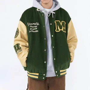 Nouveau Style personnalisé hiver hommes en cuir manches Chenille broderie Baseball lâche université Letterman veste - Product Image 1