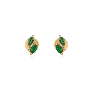 Stunning Classic Simple Design Emerald & <b>Diamond</b> May Birthstone Push Back Minimal Stud Earrings 14K Yellow Gold Everyday Jewelry - Product Image 1
