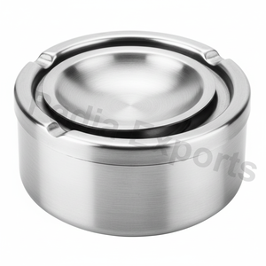 Cendrier rond portable en acier inoxydable avec couvercle, style américain, pour le bureau, la voiture, la maison - Product Image 1