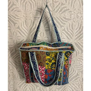Bolsa de Mano de Algodón con Estampado Floral y Puntos, Bolsa de Playa Lavable de Tamaño Mediano, Acolchada y con Parches Impresos a Mano, para Uso Diario - Product Image 2