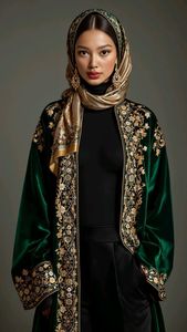 Loriya 2025 Summer Winter Breathable Embossed Abaya Embroidered <b>Cardigan</b> Maxi Dress Women's <b>Front</b> <b>Open</b> Arabian Robe Eid Nida - Product Image 3