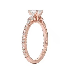 Plata de ley chapada en oro redondo corte brillante Vvs Moissanite joyería corte diamante Halo Moissanite mujeres compromiso anillo de boda - Product Image 2