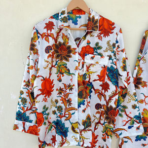 Ropa de dormir con estampado Floral de algodón informal elegante para mujer india, traje de noche para otoño, Primavera, paseos por la mañana, vacaciones, verano hecho a mano - Product Image 1