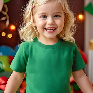 Camisetas de secado rápido para niños de estilo casual, camiseta bonita de media manga con cuello redondo de algodón orgánico de Color verde para niños con servicio OEM - Product Image 3