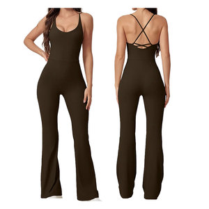 Mono personalizado con pierna acampanada, mono con diseño de espalda abierta de una pieza, conjunto de Yoga frontal en U, gimnasio, Fitness - Product Image 5