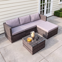 Ensemble de meubles de patio d'extérieur de luxe en rotin et osier avec canapé modulaire de conversation en L dans le jardin