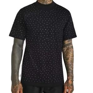 T-shirts de luxe personnalisés en strass noirs 100 % coton pour hommes, col rond, streetwear d'été, tee-shirt bling en cristal, conception OEM - Product Image 1