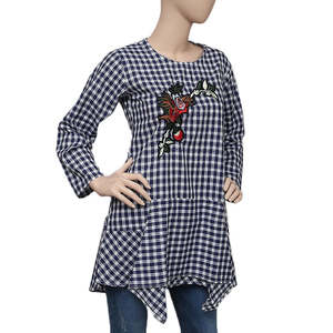 Top a cuadros estilo western para mujer - Azul y blanco - Product Image 1