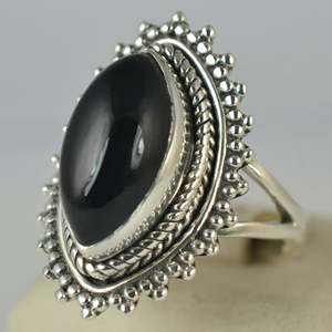 Navya <b>Craft</b> Handmade 925 Sterling Silver Women's Statement Cocktail <b>Ring</b> Black Onyx Marquise Rhodium July Birthstone Gift IGI - Product Image 1
