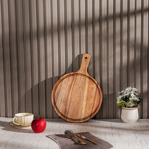 Planche à découper en bois d'acacia occidental (rond, 1,5 cm d'épaisseur) - Planche à pizza avec poignée 100% écologique - Product Image 2
