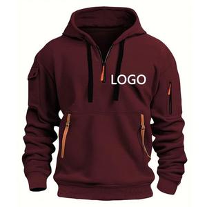 New Customized Men's Sport Pullover Jacket Leisure Multi-Zipper Arm Pocket Loose Sweatshirts Shoulder Drop Hood <b>Zippered</b> <b>Hoody</b> - Product Image 6