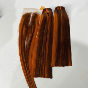 Precio de fábrica 100% Raw Virgin vietnamita humano encaje peluca trama hueso recto Piano naranja Color Super doble dibujado extensiones de cabello - Product Image 5