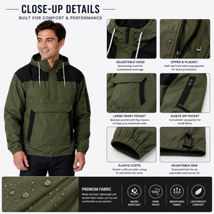 Custom <b>Waterproof</b> Windbreaker <b>Jacket</b> Lightweight Hooded Anorak Pullover Outdoor Team Wear OEM Manufacturer - Product Image 3
