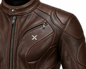 Blouson de moto en cuir à panneaux sculptés |   Chocolat Brun Noir Marine |   Fabricant OEM ODM |   Qualité de conception haut de gamme |   Racing X - Product Image 3