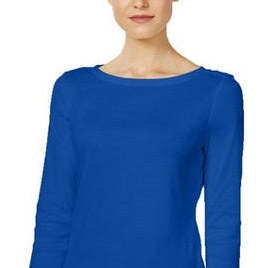 Top Casual da Donna Charter Club con Scollo a Barca e Bottoni sulle Spalle, Blu, Taglia XL, Logo Ricamato, in Cotone Pima Traspirante, Tessuto Lavorato a Maglia - Product Image 3