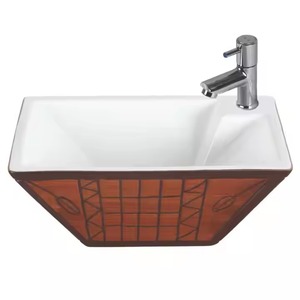 Lavabo de table orange moderne Lavabo carré en céramique pour salle de bain, piédestal de lavage à la main avec décalcomanie en marbre - Product Image 5