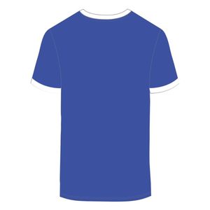 HBCU Educated <b>Men</b> Chenille Contrast Trim Ringer <b>T</b> <b>Shirt</b> Blue with <b>White</b> Embroidered Letters Soft Cotton Collegiate Apparel - Product Image 3