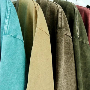 Haut unisexe surdimensionné vintage imprimé en coton 100% respirant en laine peignée solide personnalisé à la mode Style homme - Product Image 3