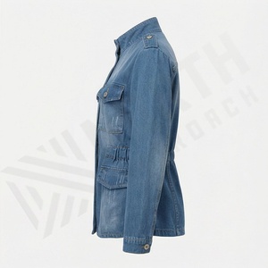 Chaqueta Vaquera de Mezclilla Personalizada de Primera Calidad, Color Personalizado, para Mujer, Abrigo Largo de Tela de Algodón, con Botones, Sólido, Invierno, Talla Grande, Procesamiento en Crudo, Lavado - Product Image 3