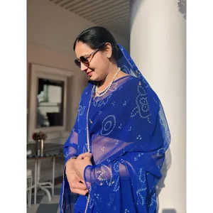 Sari Bandhani Azul Neelam, Elegante Vestido para el Trabajo - Product Image 6