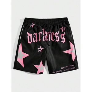 Short décontracté pour homme avec lettre et étoile à cinq branches imprimée et cordon de serrage à la taille Short de vie de rue pour homme - Product Image 3