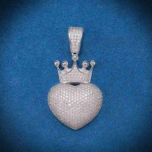 Pendentif Hip Hop en Moissanite de Haute Qualité, Coupe Ronde, Forme Cœur, Unisexe, Serti de Pierres, Plaqué Or Argent Sterling 925, Mignon - Product Image 5