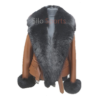Veste bomber en cuir d'agneau véritable marron de qualité supérieure pour femmes, col en fourrure de renard, motif uni, respirante, coupe-vent, pour adultes