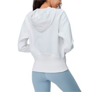 เสื้อฮู้ดครอปท็อปสำหรับผู้หญิง ฤดูหนาว แบบ OEM พร้อมซิป แขนยาว ดีไซน์เรียบ สำหรับสกรีนโลโก้ตามสั่ง - Product Image 4