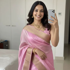 Sari Formal de Boda RICH EYEWEAR con una Amplia Gama de Colores Frescos, Tejido de Seda Suave y Brillante, Borde de Zari y Pallu de Zari - Product Image 1