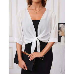 Veste boléro courte en mousseline de soie Truvakar pour femme, avec lien sur le devant, 25355 - Blanc - Product Image 1