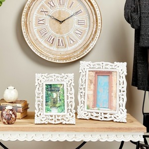 Handcrafted <b>White</b> Wooden Photo <b>Frame</b> with Decorative Floral Carved Design for Home and Office Decor - Product Image 4
