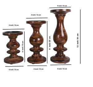 Handmade Wooden Pillar <b>Candle</b> Stand <b>Set</b> of 3 Mango Wood Low MOQ Custom Manufacturer Factory Direct Sale - Product Image 3