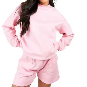 Hot Sale Women's OEM Two Piece Solid Color <b>Short</b> Hoodie <b>Sets</b> Full Sleeve Hoodie <b>and</b> <b>Short</b> <b>Sets</b> For Customized - Product Image 5
