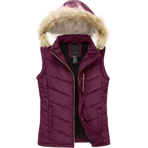 Chaleco Acolchado de Invierno para Mujer, Estilo Casual Urbano, Impermeable, Cálido, con Capucha de Piel Extraíble, Transpirable, Bordado, OEM - Product Image 1
